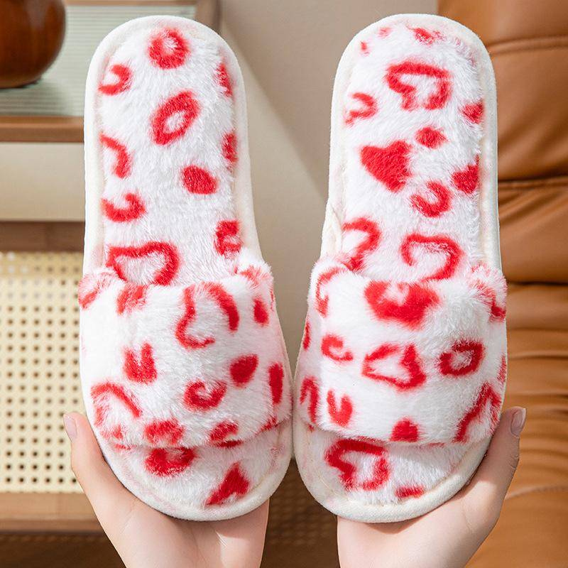 Baumwollpantoffeln Damen, Liebe Zuhause Indoor Rutschfest Zehenfrei Hausschuhe, Plüschpantoffeln Damen 36-37 elfenbein von Joom DACH