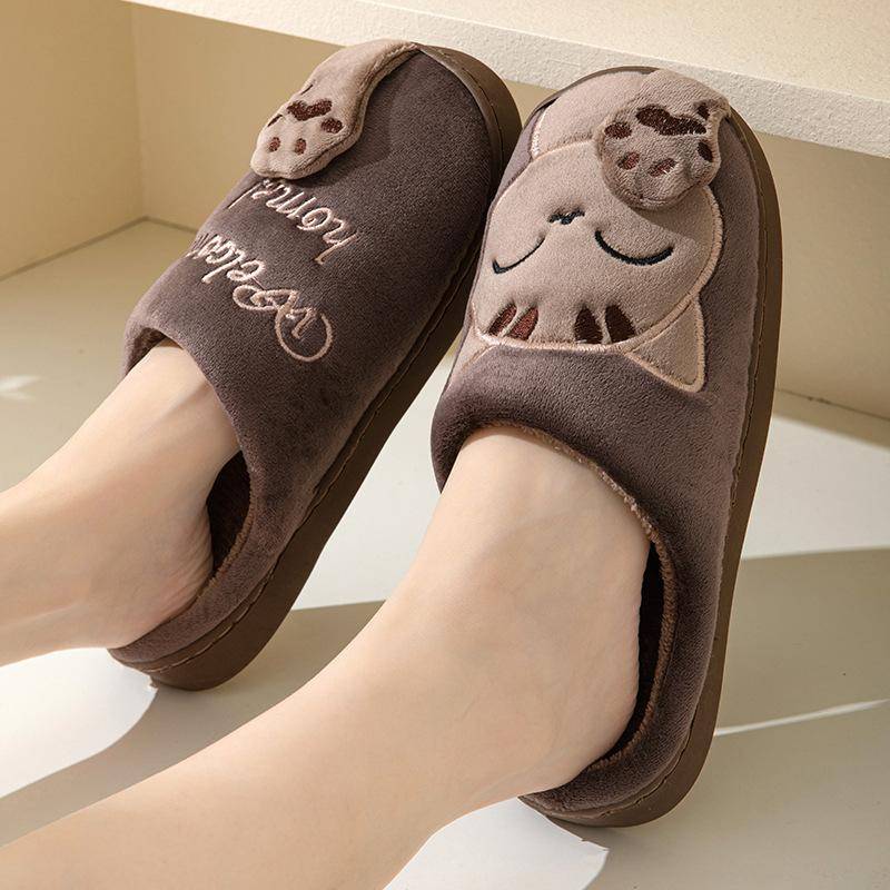 Baumwollpantoffeln für Damen, Niedliche und warme Baumwollpantoffeln für Maneki Neko für Herbst und Winter, Hausschuhe 36-37 braun von Joom DACH