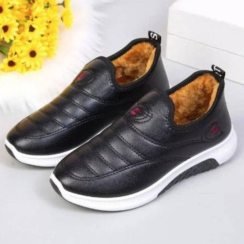 Baumwollschuhe, Damen Wasserdichte Fleece-Schuhe, Flache und Warme Kurze Stiefel für Mittelalte und Ältere Menschen 39 schwarz von Joom DACH