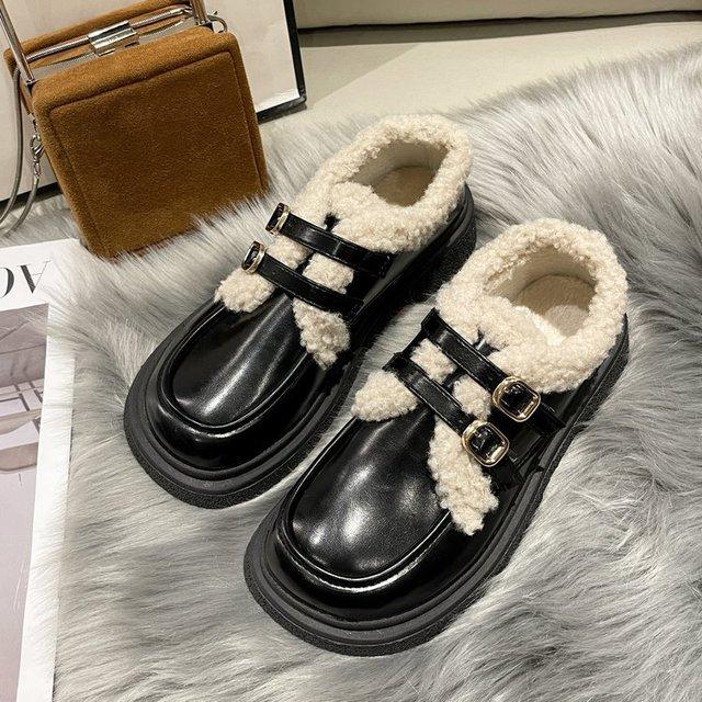 Baumwollschuhe für Damen, Herbst und Winter, Kawaii-Mode, Allgleiches, britischer Stil, Biskuit-Plattform, niedliche Retro-Slipper mit Schleife 40 schwarz von Joom DACH