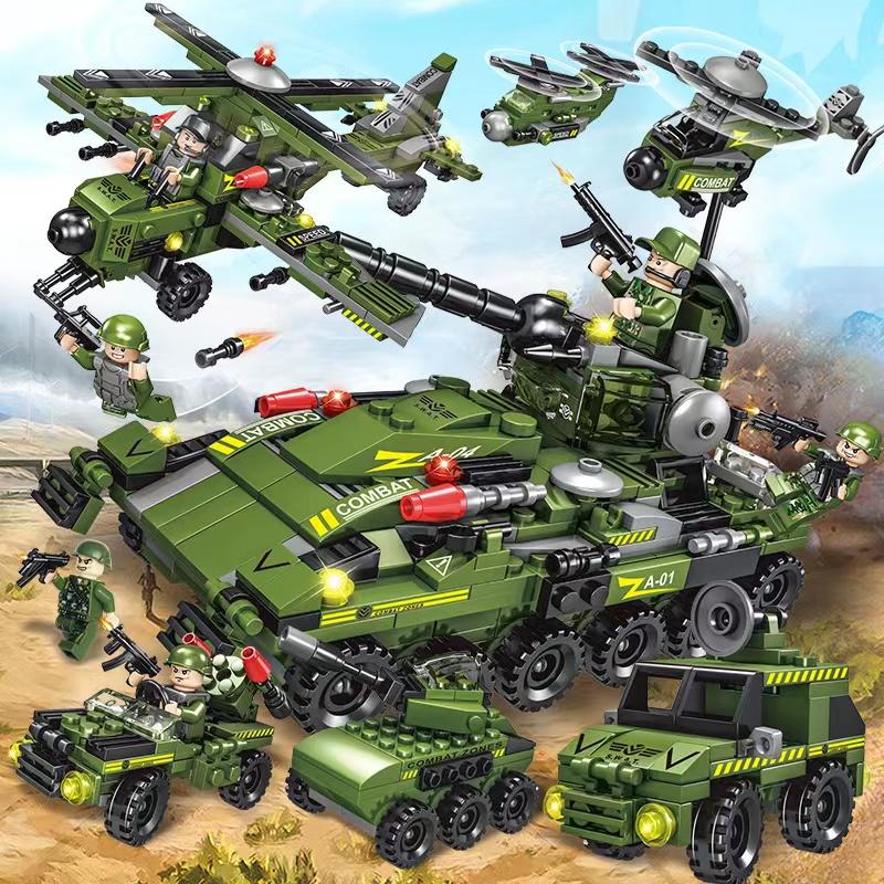 Bausteine ​​Flugzeugträger Schlachtschiff Marine Roboter Panzer Flugzeugträger Lernspielzeug für Kinder Jungle Army-476Pcs von Joom DACH
