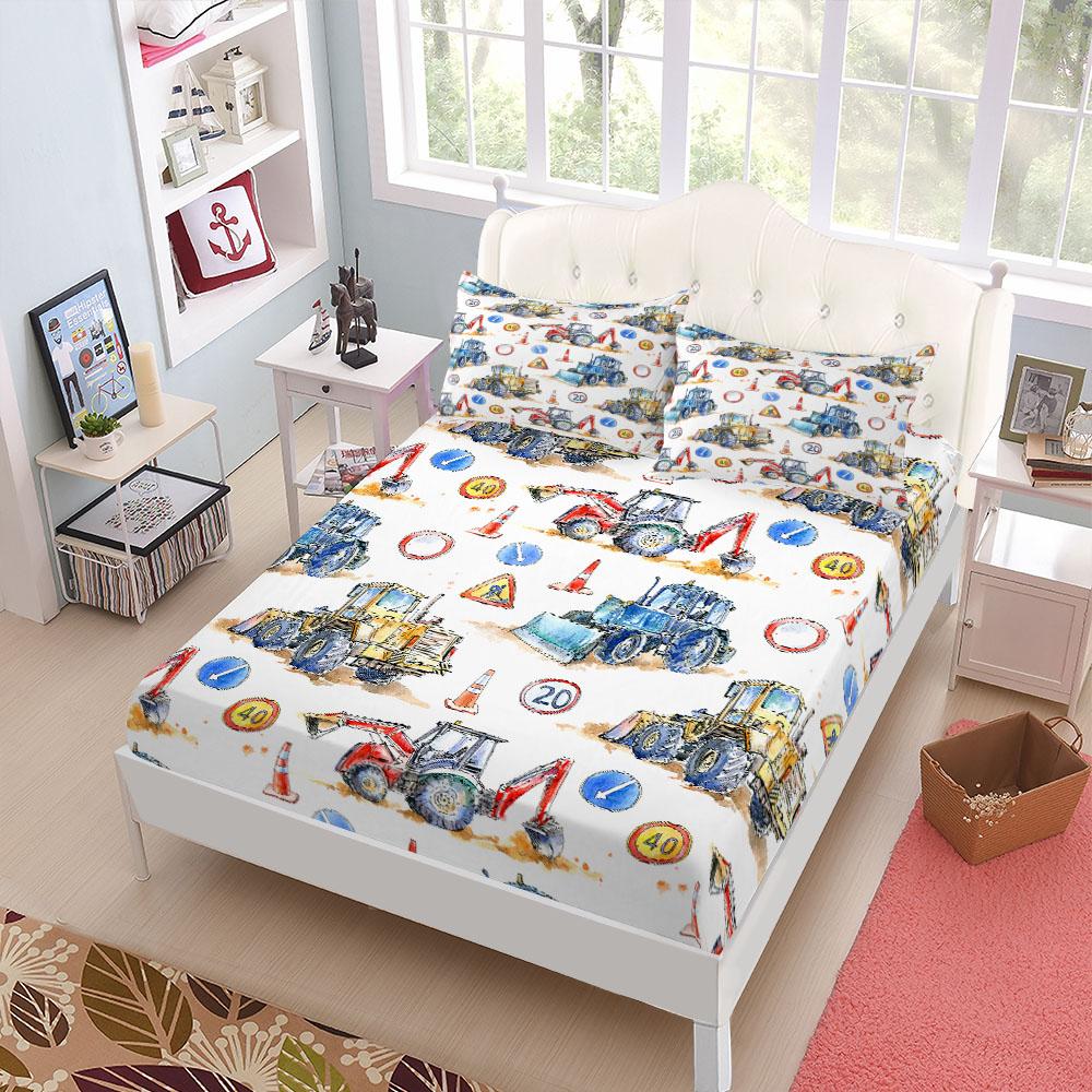 Baustelle Fabrik Kinder Spannbettlaken Set King Queen Doppel Full Size Bettwäsche Set 90x200x15cm deep von Joom DACH