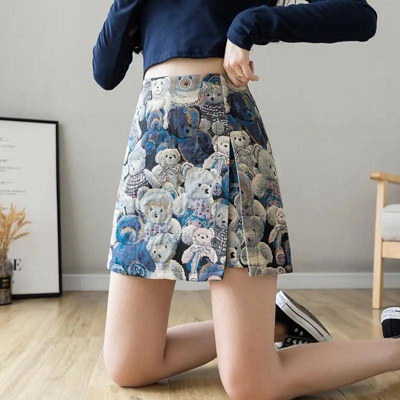Bear Split Rock Damen Frühling und Herbst Hohe Taille Kleiner rutschfester A-Linie Kurzrock S von Joom DACH
