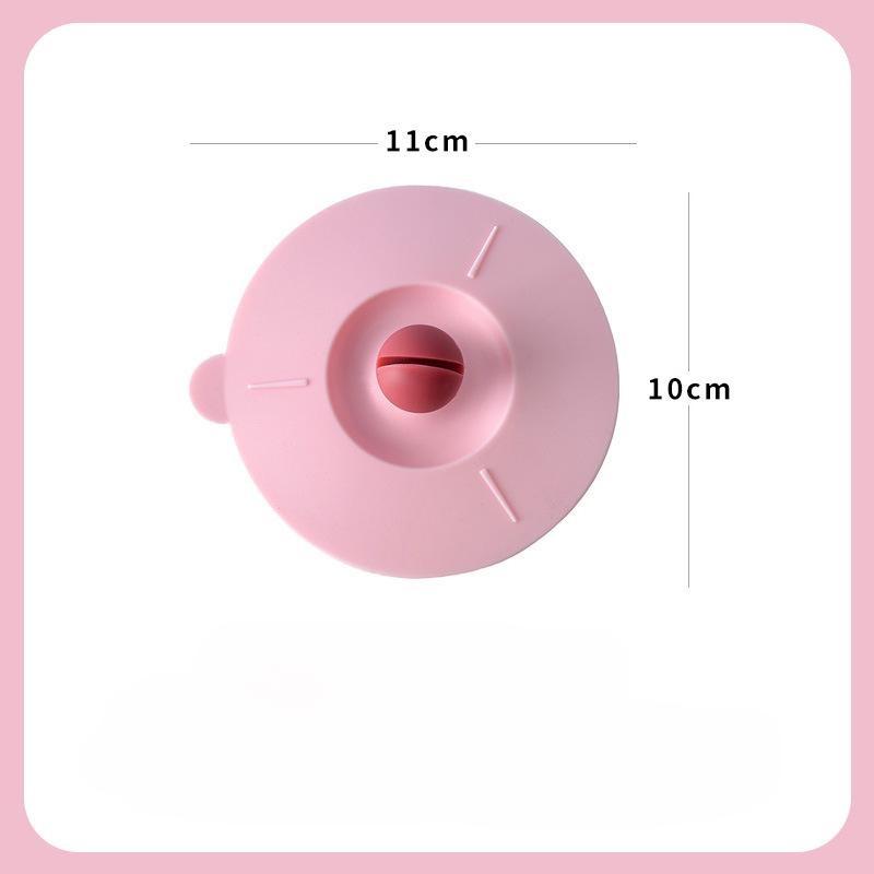 Becherdeckel aus Silikon, Becherdeckel in Lebensmittelqualität, kann Löffel anklammern, multifunktional, staubdicht, auslaufsicher, Wasserbecher, Teebecherdeckel 11*10cm rosa von Joom DACH