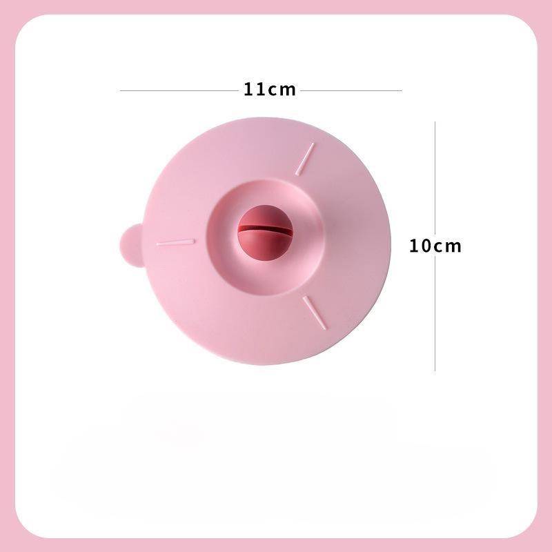Becherdeckel aus Silikon, Becherdeckel in Lebensmittelqualität, kann Löffel anklammern, multifunktional, staubdicht, auslaufsicher, Wasserbecher, Teebecherdeckel 11*10cm rosa von Joom DACH