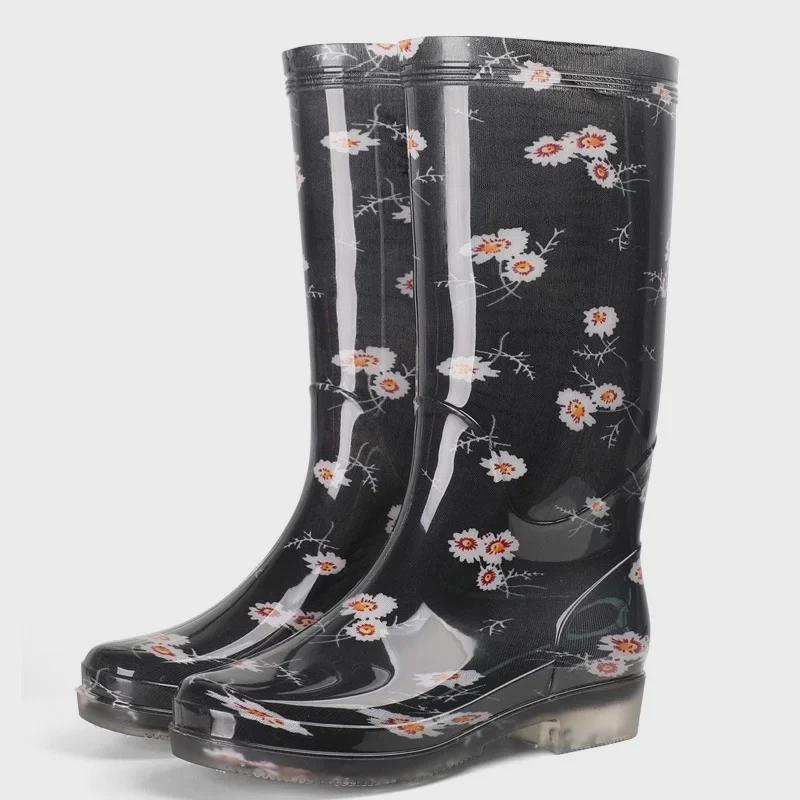 Bedruckte, rutschfeste Gummistiefel für Damen mit hohem Schaft und verschleißfester Sohle 39 von Joom DACH