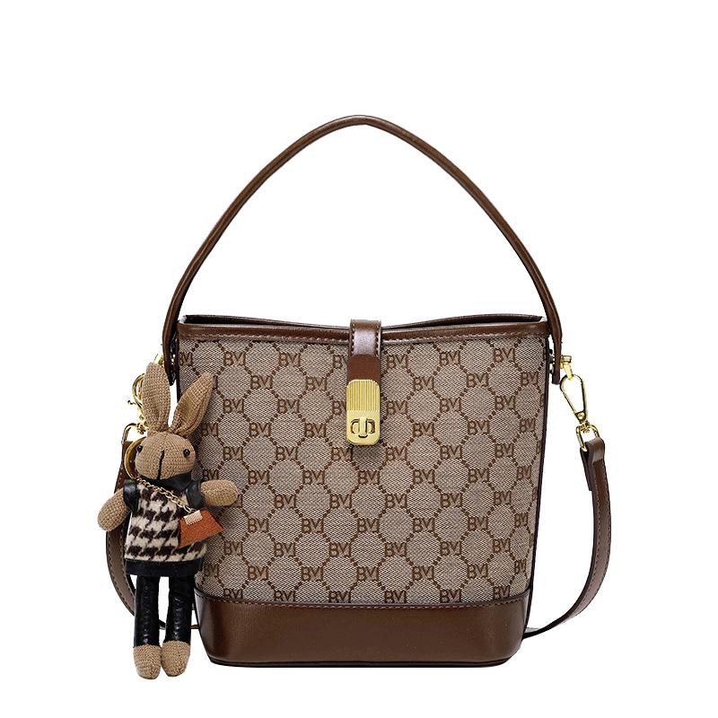 Bedruckte Eimer-Tasche im leichten Luxus-Stil, modische Hand- und Schultertasche mit Textur, großes Fassungsvermögen, Umhängetasche, kleine Damentasche von Joom DACH