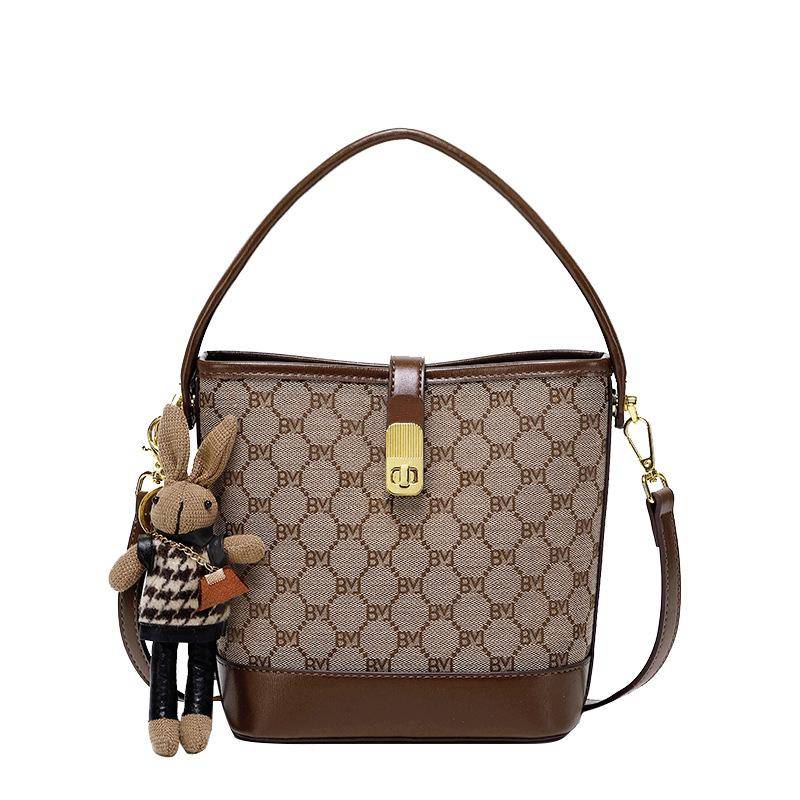 Bedruckte Eimer-Tasche im leichten Luxus-Stil, modische Hand- und Schultertasche mit Textur, großes Fassungsvermögen, Umhängetasche, kleine Damentasche von Joom DACH