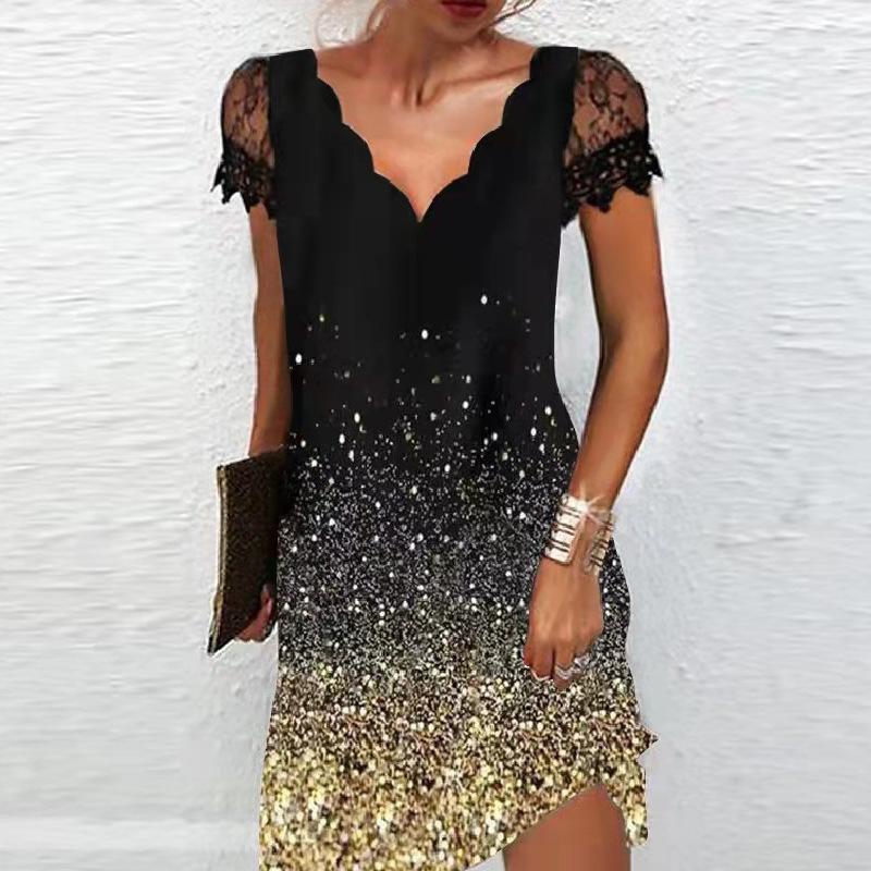 Bedruckte Kleider mit V-Ausschnitt und kurzen Ärmeln für Damen S von Joom DACH