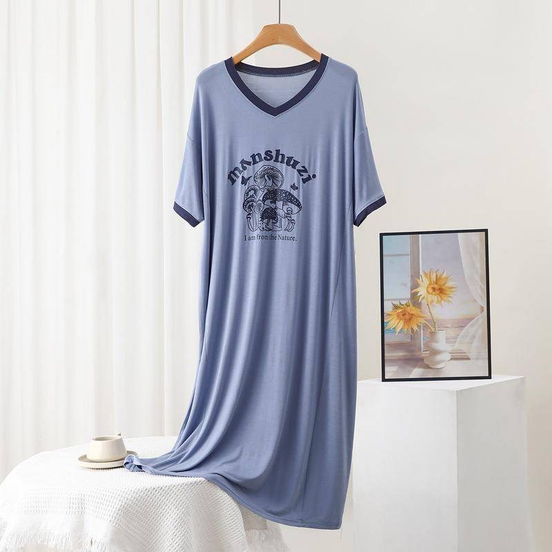 Bedruckte Nachthemden für Frühling und Sommer, Damen-Nachthemd in Übergröße XXL see-blaue von Joom DACH