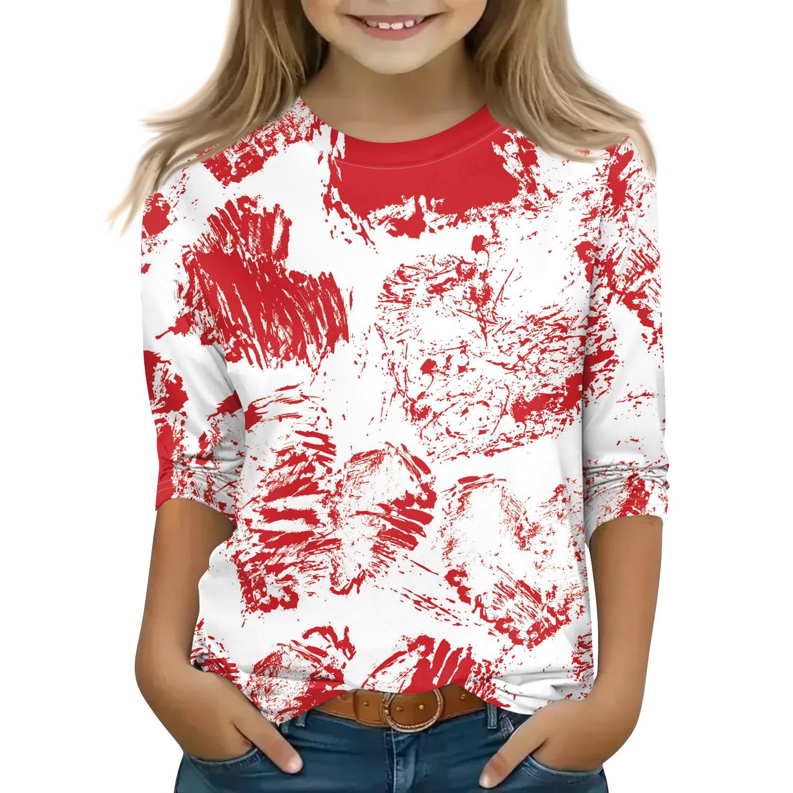 Bedruckte Oberteile für junge Mädchen von 5–16 Jahren, Rundhalsausschnitt, 3/4-Ärmel, T-Shirts, trendige Oberteile, Outfit-T-Shirts 130 von Joom DACH