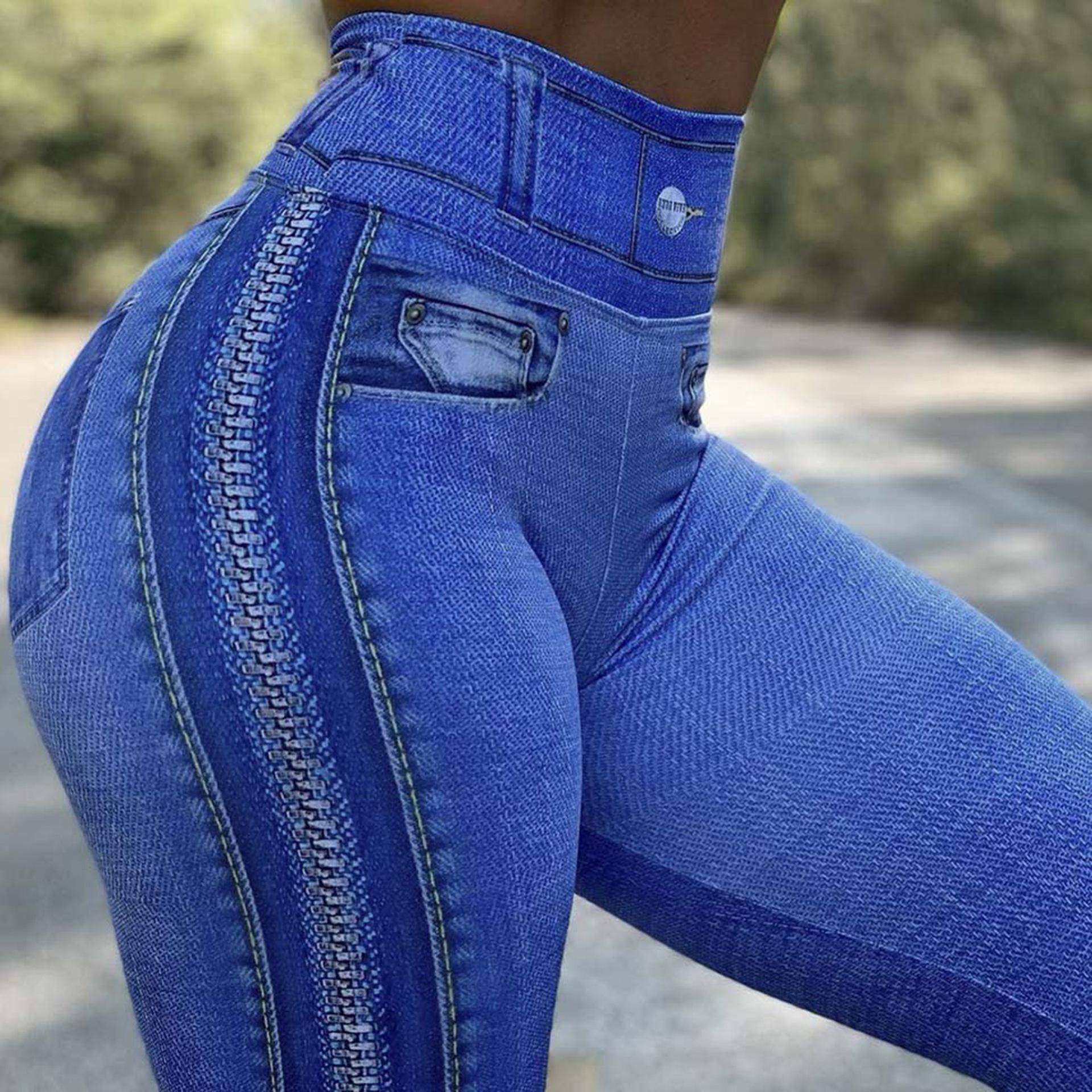 Bedruckte Yogahose Denim Sport Fitness Laufhose Damen Jogginghose 2XL Bedruckte Yogahose Denim Sport Fitness Laufhose Damen Jogginghose 2XL von Joom DACH