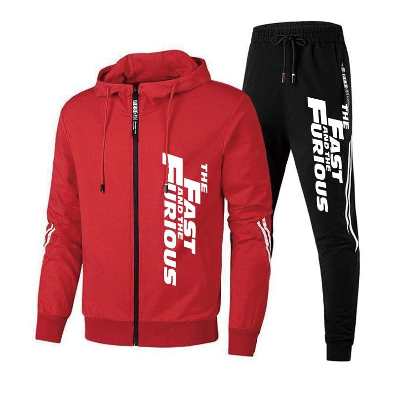 Bedruckter Sport-Trainingsanzug für Herren und Damen mit langen Ärmeln, Herren-Kapuzenpullover mit Reißverschluss, Sportanzüge, Kapuzenjacke und Jogginghose, 2-teiliges Set XL von Joom DACH