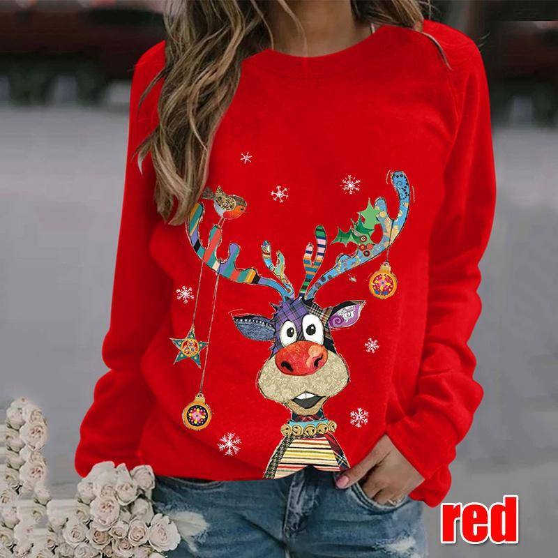 Bedrucktes Damen-Sweatshirt, Weihnachtspullover, Weihnachtspullover, Oberteile, langärmelig, Rundhalsausschnitt, lässiger Pullover, Übergröße XS-8XL M rot von Joom DACH