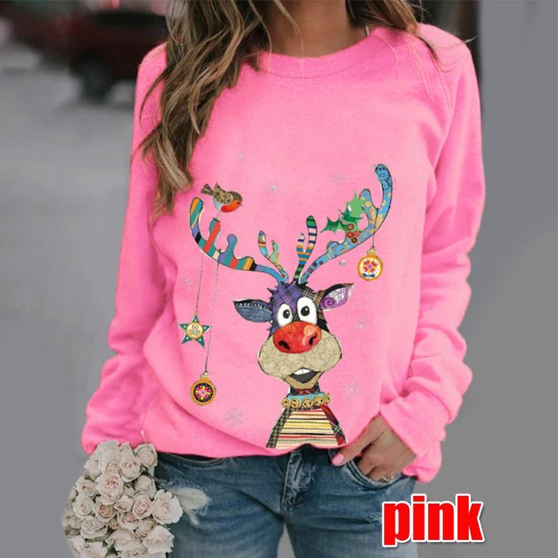 Bedrucktes Damen-Sweatshirt, Weihnachtspullover, Weihnachtspullover, Oberteile, langärmelig, Rundhalsausschnitt, lässiger Pullover, Übergröße XS-8XL XXXL rosa von Joom DACH