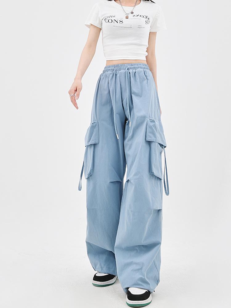 Beige Cargo Hosen Frauen Harajuku Hip-hop Y2K Vintage Streetwear Oversize Breite Bein Fallschirm Hosen Weibliche Koreanische Mode XXL blau von Joom DACH