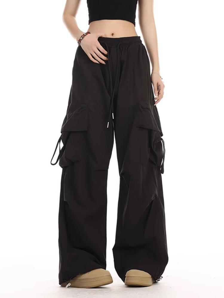 Beige Cargo Hosen Frauen Harajuku Hip-hop Y2K Vintage Streetwear Oversize Breite Bein Fallschirm Hosen Weibliche Koreanische Mode XXXL schwarz von Joom DACH