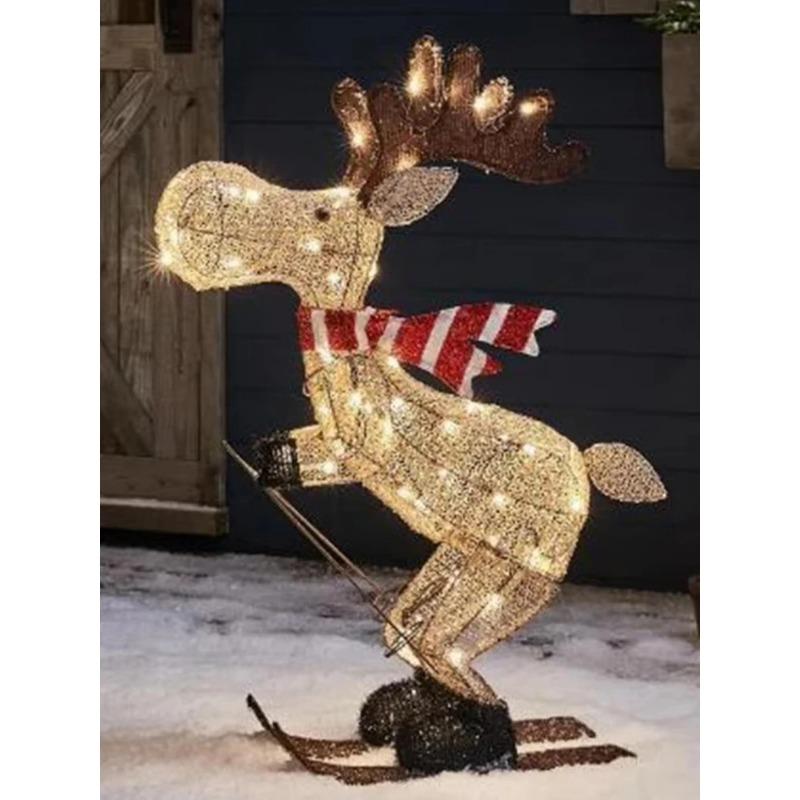 Beleuchtete Rentier-Ornamente, leuchtende Ski-Hirsch-Statue mit LED-Lichterkette, 2D-stehende Rentier-Figuren für Weihnachtsdekoration beige von Joom DACH