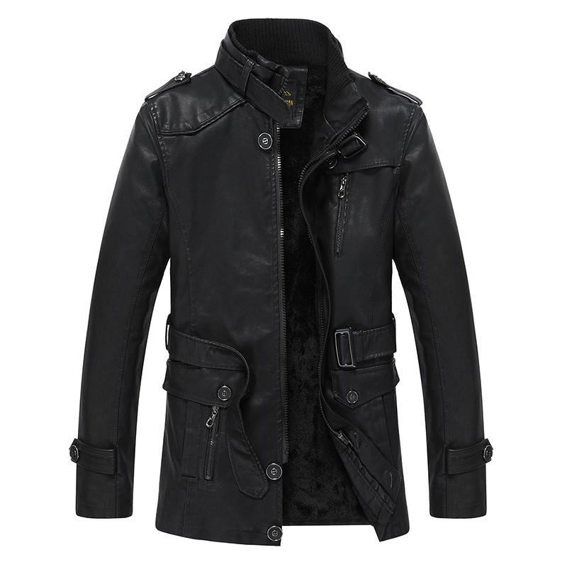 Beliebte Freizeitlederjacke für Herren, warme, samtverdickte Lederjacke mittleren Alters, mittellange Windjacke aus Leder 3XL von Joom DACH