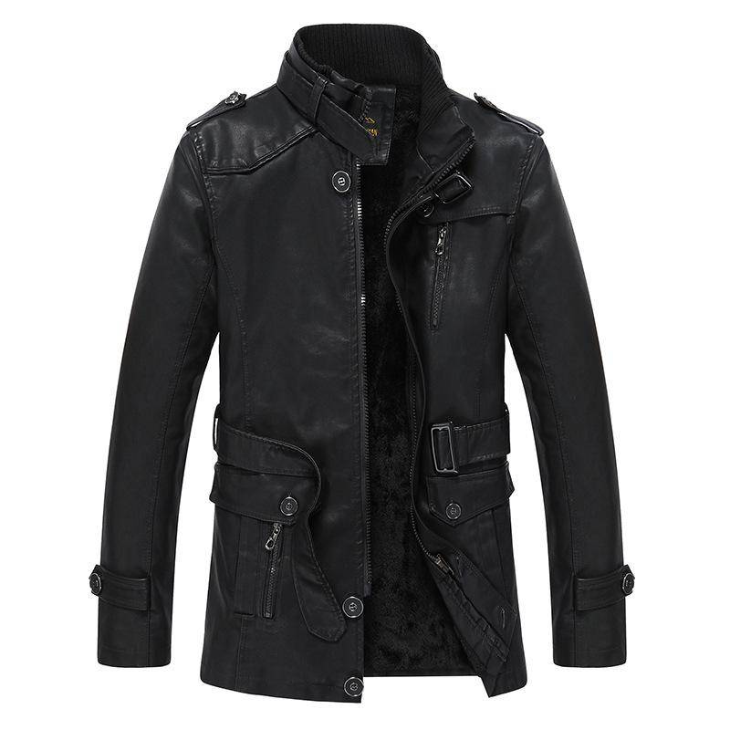 Beliebte Freizeitlederjacke für Herren, warme, samtverdickte Lederjacke mittleren Alters, mittellange Windjacke aus Leder 3XL von Joom DACH