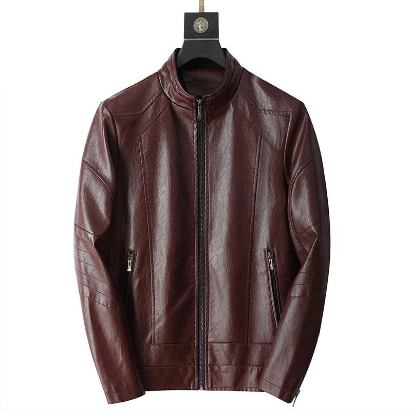 Beliebte Herren Stehkragen Pu Lederjacke Mittleren Alters Lederjacke Herren Lederjacke Mittel und Lang Herbst und Winterjacke XXXXL von Joom DACH
