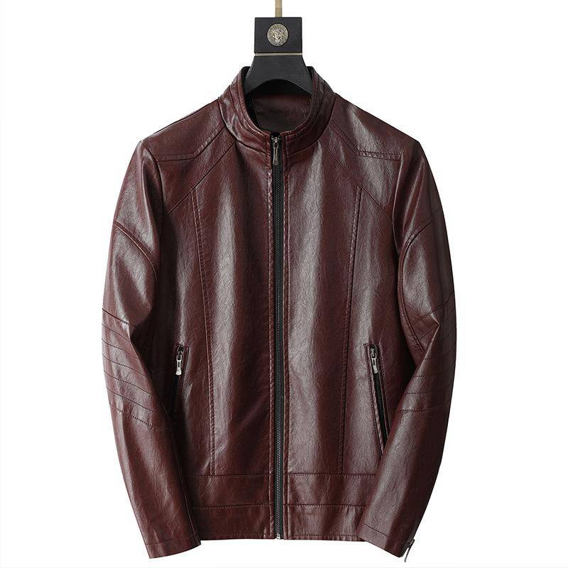Beliebte Herren Stehkragen Pu Lederjacke Mittleren Alters Lederjacke Herren Lederjacke Mittel und Lang Herbst und Winterjacke XXXXL von Joom DACH