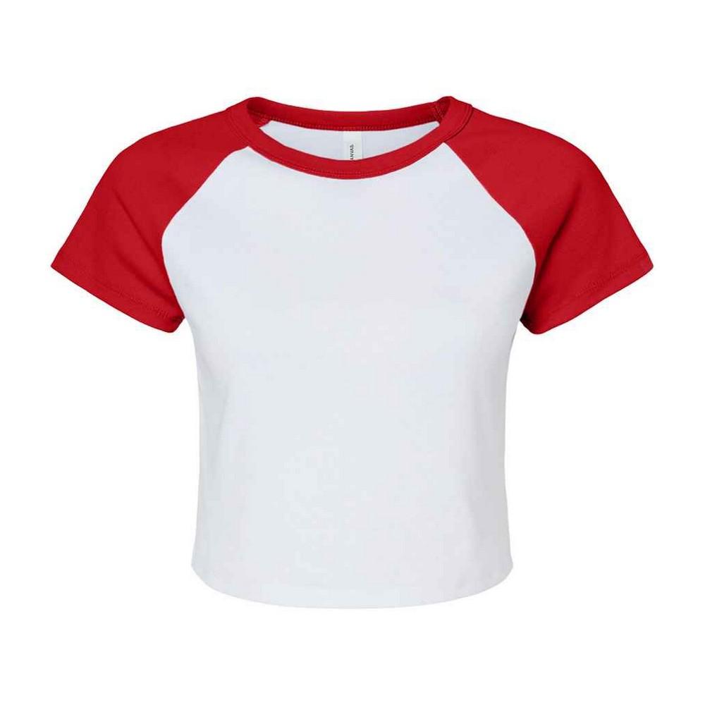 Bella + Canvas Damen/Damen Baby Micro-Rib Raglan Crop Top XL weiß/rot von Joom DACH