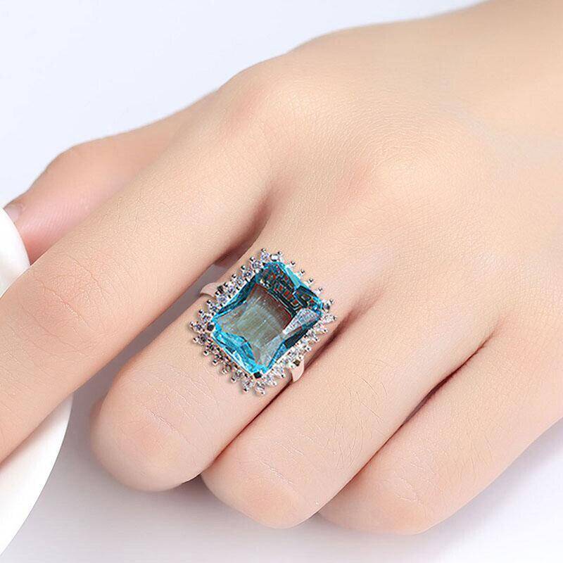 Bella Box Blauer, quadratischer, wunderschöner, eleganter Ring für Frauen, Charm, Hochzeit, Verlobung, Temperament, klassischer Ring, weibliche Geschenke 9 blau von Joom DACH