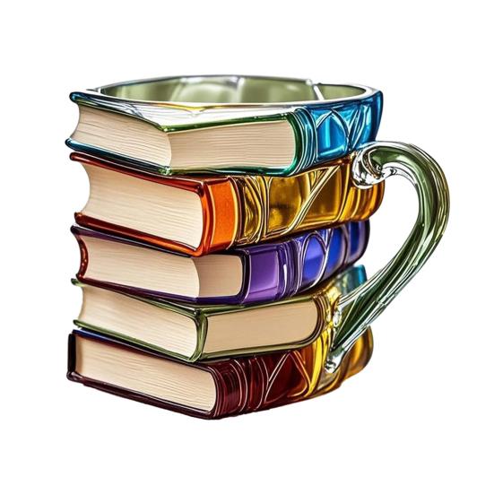 Bemalte Buchtasse, 3D-gestapelte Buch-Kaffeetasse, 300 ml, einzigartige Tasse mit Leseatmosphäre, Literatursammlung, Geschenke für Buchliebhaber 300ML bunt von Joom DACH
