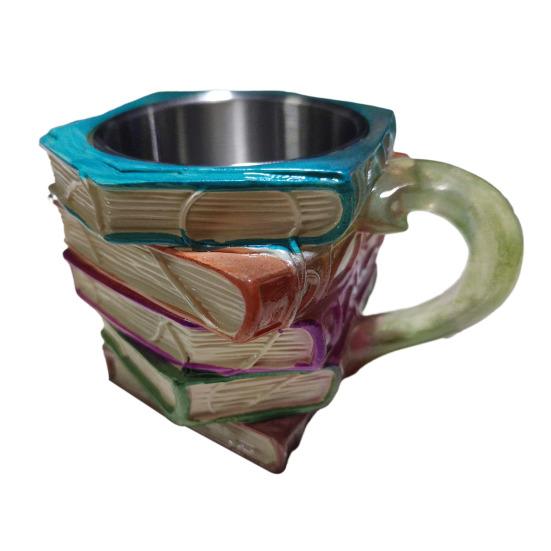 Bemalte Buchtasse, 3D-gestapelte Buch-Kaffeetasse, 300 ml, einzigartige Tasse mit Leseatmosphäre, Literatursammlung, Geschenke für Buchliebhaber 300ML bunt von Joom DACH