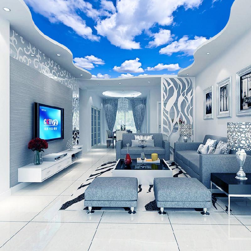 Benutzerdefinierte Deckenwandtapete 3D Blauer Himmel und weiße Wolken Wohnzimmer Schlafzimmer Deckenhintergrund Fototapete Wallcoverings 250cm(W) x 180 cm(H) von Joom DACH