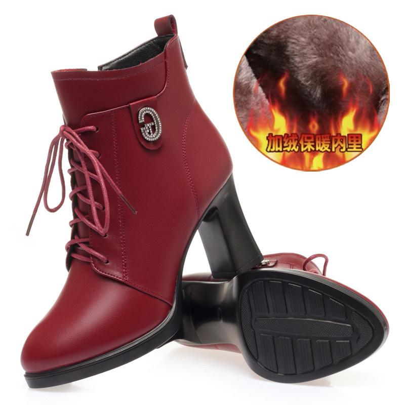 Bequeme, vielseitige Stiefel mit hohen Absätzen, Herbst- und Winterstiefel, neue dicke Plüsch-Samtstiefeletten aus weichem Leder für Damen 36 von Joom DACH