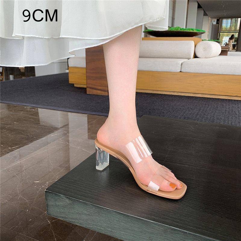 Bequeme Schuhe für Damen Helle Farbe Kristall-Slipper Offene Zehen Hohe Absätze Schuhe Frau Kristall Transparent Absatz-Slipper 34 von Joom DACH