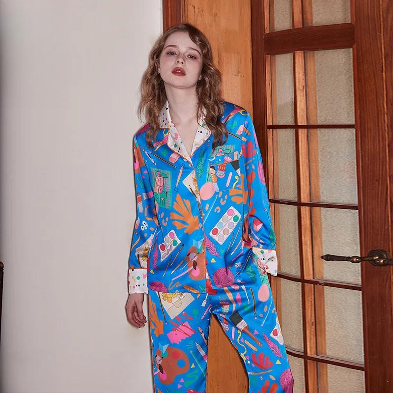 Bequemer Pyjama Damen High-End Sense Stil Revers Frühling/Sommer Langarm Hausanzug XL von Joom DACH