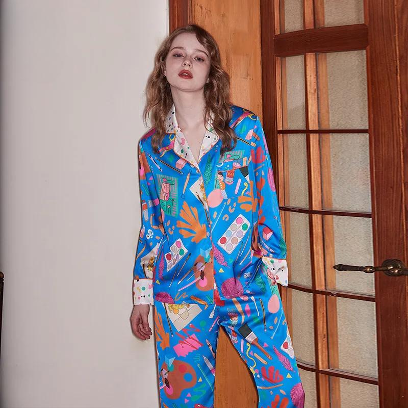 Bequemer Pyjama aus Eisseide für Damen mit Revers, Frühling und Sommer, langärmelig, Heimset XL von Joom DACH