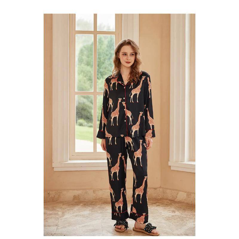 Bequemer Pyjama für Damen, hochwertiger Revers, Frühling/Sommer, langärmeliger Heimanzug M von Joom DACH