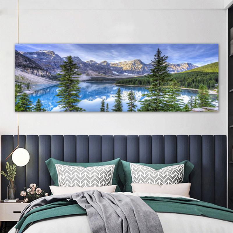 Bergsee Poster und Drucke Landschaft Leinwand Malerei Natur Baum Himmel Wand Kunst Bilder Wohnzimmer Home Decor kein Rahmen 60x170cm No Frame von Joom DACH