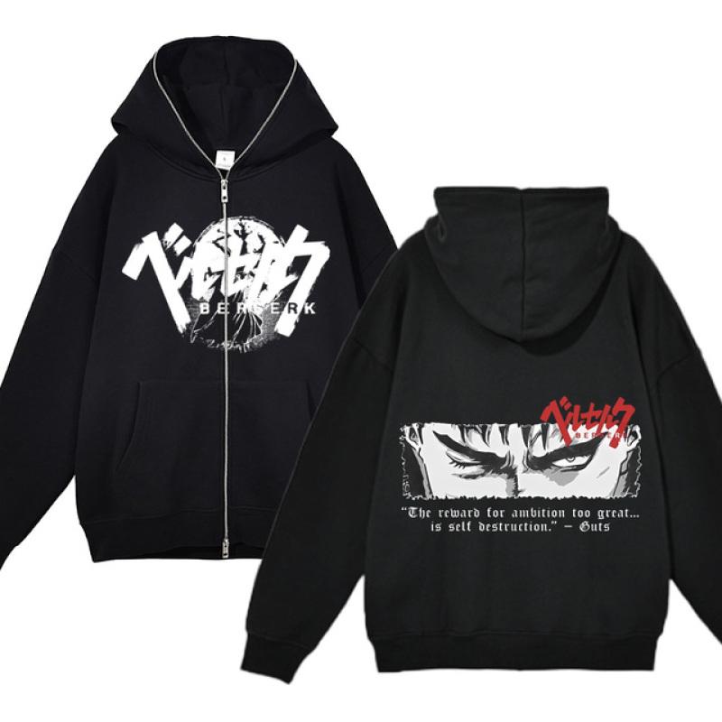 Berserk Sweatshirt Full Zip Jacken Y2k Hoodies Casual Sweatshirts Anime Print Mantel Herbst Fleece Kleidung Guts Kapuzen für Herren L von Joom DACH