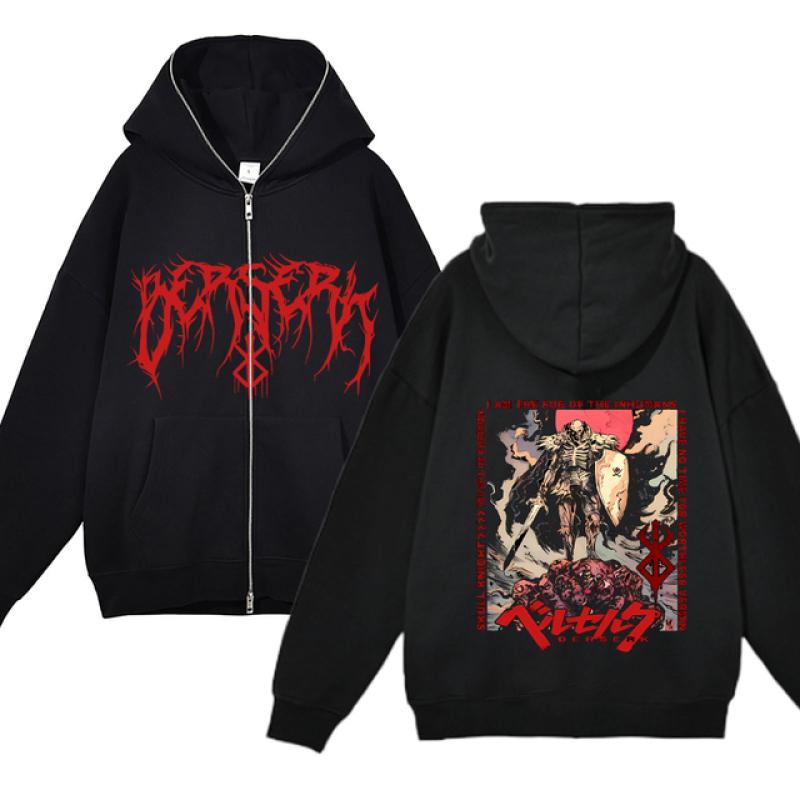 Berserk Sweatshirt Full Zip Jacken Y2k Hoodies Casual Sweatshirts Anime Print Mantel Herbst Fleece Kleidung Guts Kapuzen für Herren M von Joom DACH