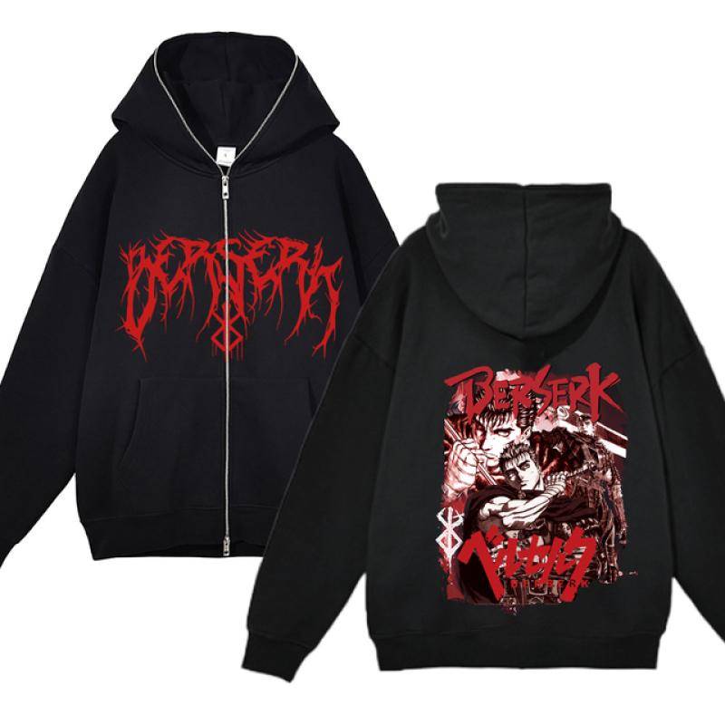 Berserk Sweatshirt Full Zip Jacken Y2k Hoodies Casual Sweatshirts Anime Print Mantel Herbst Fleece Kleidung Guts Kapuzen für Herren S von Joom DACH