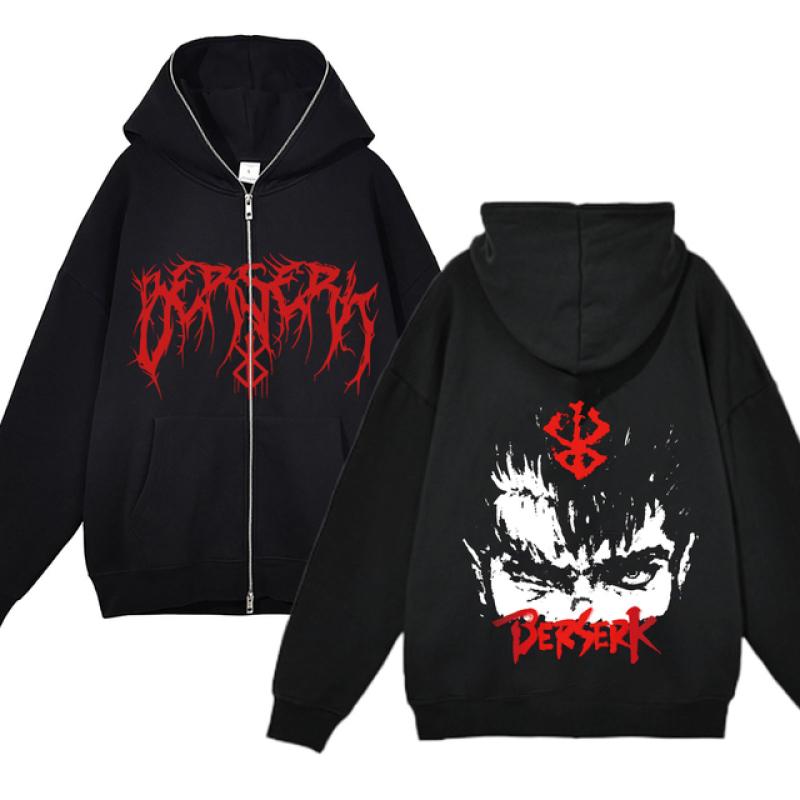 Berserk Sweatshirt Full Zip Jacken Y2k Hoodies Casual Sweatshirts Anime Print Mantel Herbst Fleece Kleidung Guts Kapuzen für Herren XL von Joom DACH