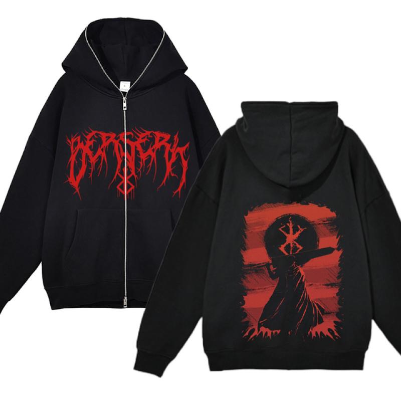 Berserk Sweatshirt Full Zip Jacken Y2k Hoodies Casual Sweatshirts Anime Print Mantel Herbst Fleece Kleidung Guts Kapuzen für Herren XXL von Joom DACH