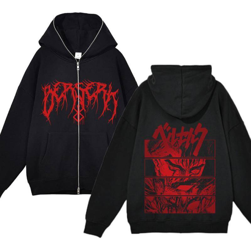 Berserk Sweatshirt Full Zip Jacken Y2k Hoodies Casual Sweatshirts Anime Print Mantel Herbst Fleece Kleidung Guts Kapuzen für Herren XXXL von Joom DACH