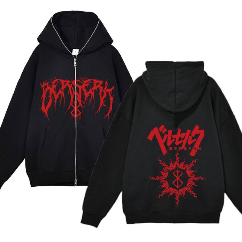Berserk Sweatshirt Full Zip Jacken Y2k Hoodies Casual Sweatshirts Anime Print Mantel Herbst Fleece Kleidung Guts Kapuzen für Herren XXXL von Joom DACH