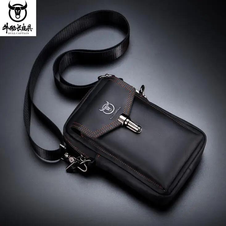 Berühmte Marke Crazy Horse Leder herren Tasche Männlichen Schulter tasche Multifunktionale 7-zoll Handy Tasche Gürtel tasche Messenger Bages One size schwarz von Joom DACH