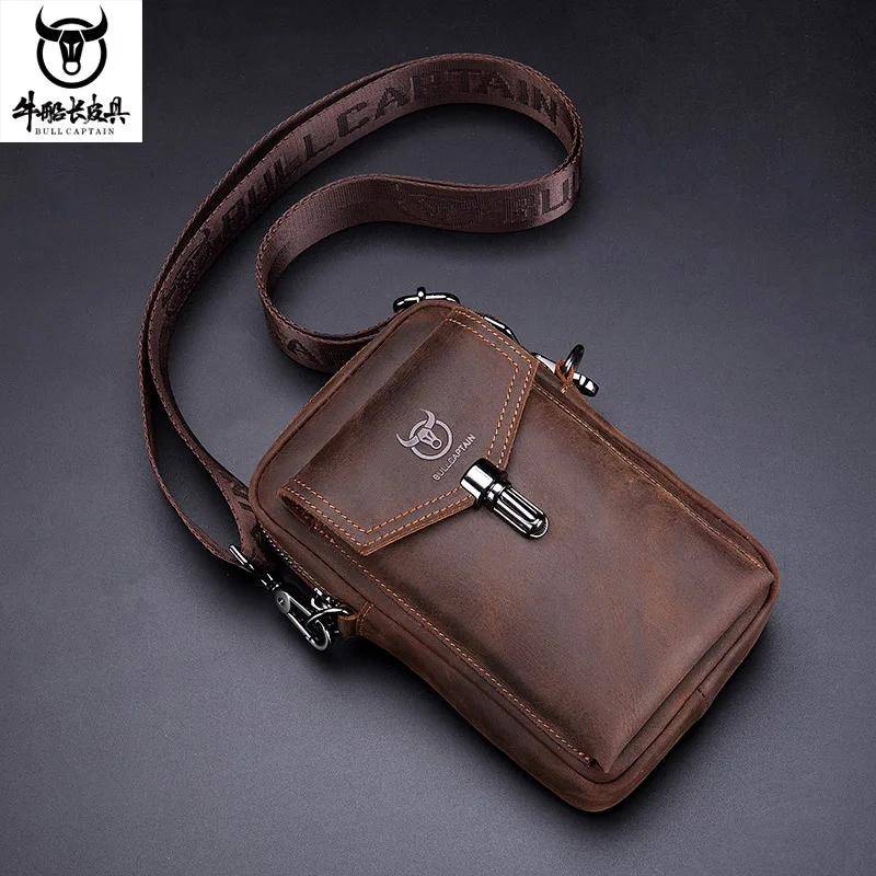 Berühmte Marke Crazy Horse Leder herren Tasche Männlichen Schulter tasche Multifunktionale 7-zoll Handy Tasche Gürtel tasche Messenger Bages One size braun von Joom DACH