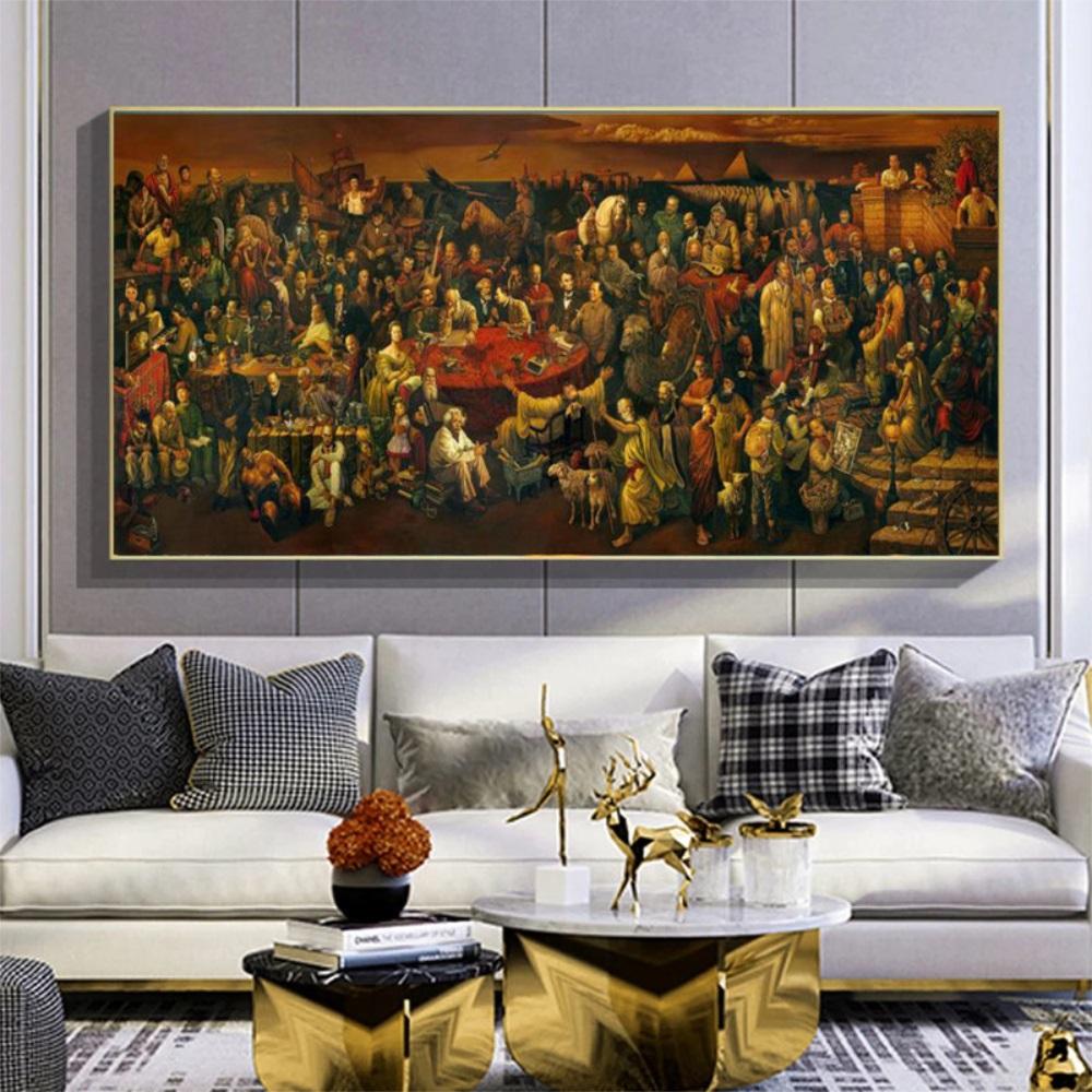 Berühmte Persönlichkeiten auf Leinwand, Gemälde „Diskussion über die Göttliche Komödie mit Dante“, Bilddrucke und Poster für Wohnzimmer, Heimdekoration, ohne Rahmen 50*150cm von Joom DACH