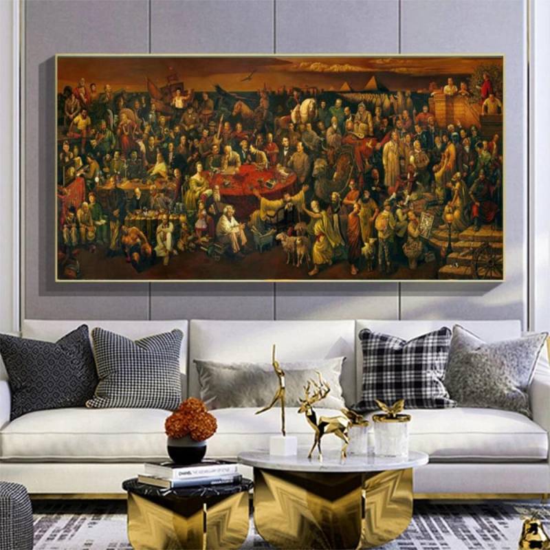 Berühmte Persönlichkeiten auf Leinwand, Gemälde „Diskussion über die Göttliche Komödie mit Dante“, Bilddrucke und Poster für Wohnzimmer, Heimdekoration, ohne Rahmen 50*150cm von Joom DACH