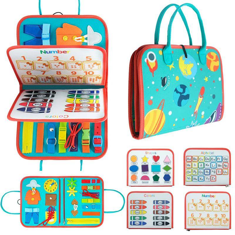 Beschäftigt-Brett für Kleinkinder, Vorschulaktivitäten, pädagogisches Spielzeug, Lern-Sensorik-Buch, Montessori-Brett, Reisespielzeug für Jungen und Mädchen, Handtasche von Joom DACH