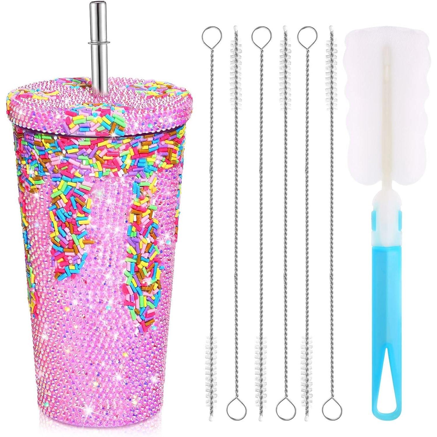 Besetzter Bling Diamond Tumbler Glitzer-Wasserflasche mit Deckel, Vakuum-Thermo-Strohhalm-Becher aus Edelstahl, Strass-Becher von Joom DACH